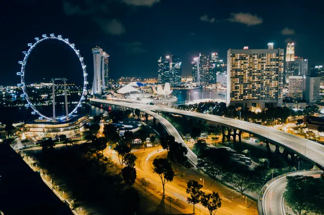 Singapore skyline and roads at night